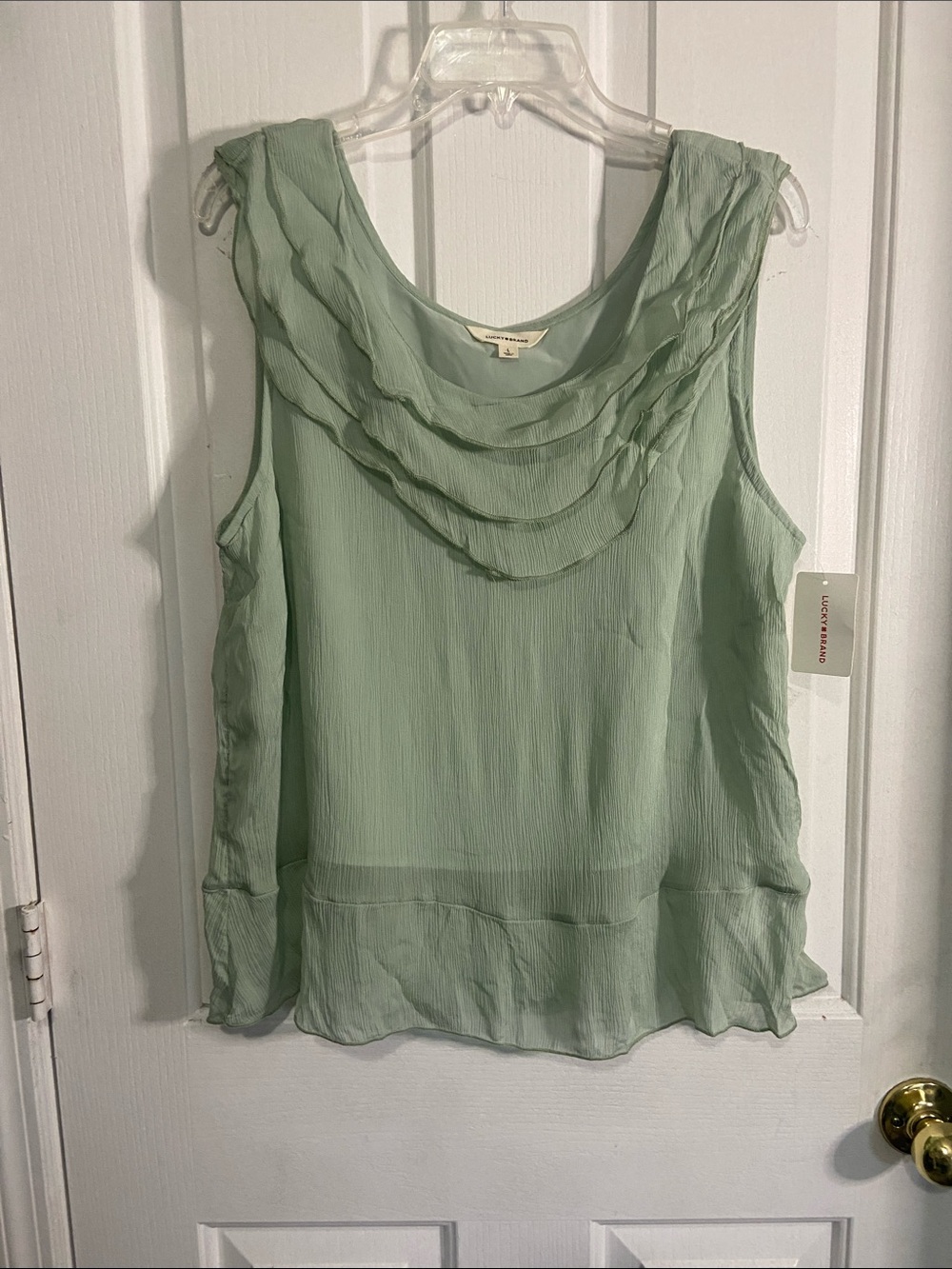 Lucky Brand Light Green Layered Ruffle Sleeveless Top